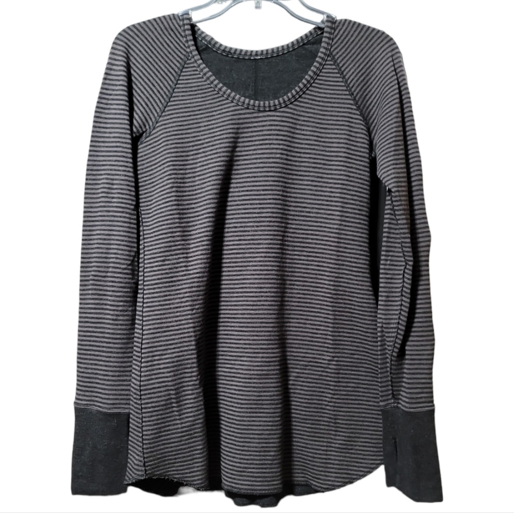 Lululemon Open Your Heart Long Sleeve Heathered Black Classic Stripe Reversible